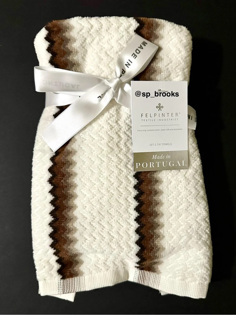 🎁6PC FELPINTER Bath Towel Set - Portugal Cotton Cream Zigzag Textured Towels